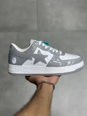 بیپ استا سفید طوسی ورنی Bape Sta White Grey Patent